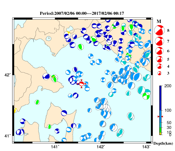 過去に起きた地震の初動発震機構解