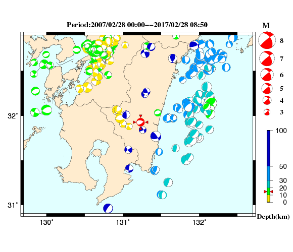 過去に起きた地震の初動発震機構解