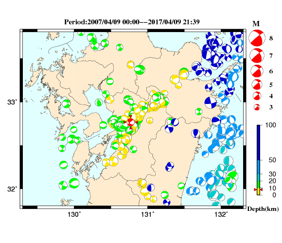 過去に起きた地震の初動発震機構解