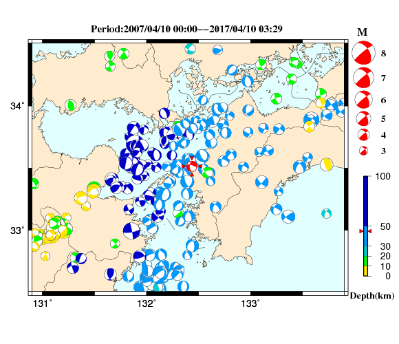 過去に起きた地震の初動発震機構解