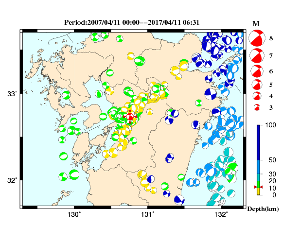 過去に起きた地震の初動発震機構解