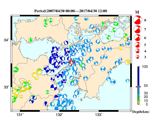 過去に起きた地震の初動発震機構解