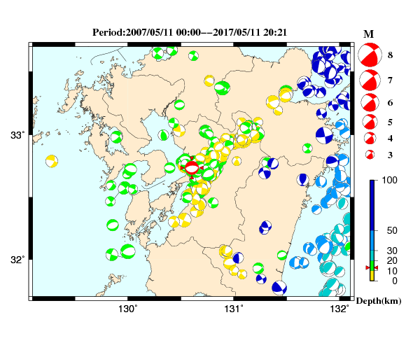 過去に起きた地震の初動発震機構解