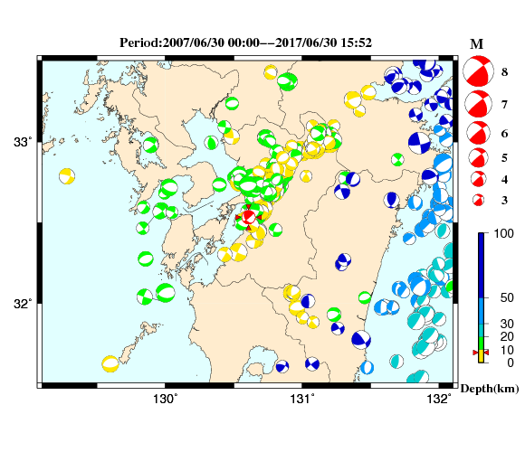 過去に起きた地震の初動発震機構解