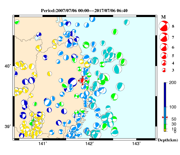 過去に起きた地震の初動発震機構解