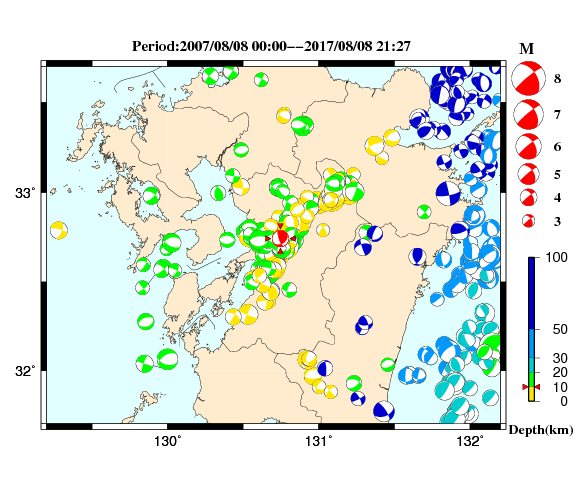 過去に起きた地震の初動発震機構解