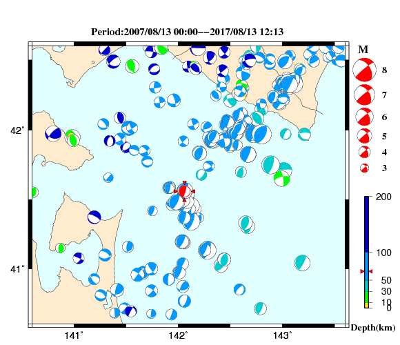 過去に起きた地震の初動発震機構解