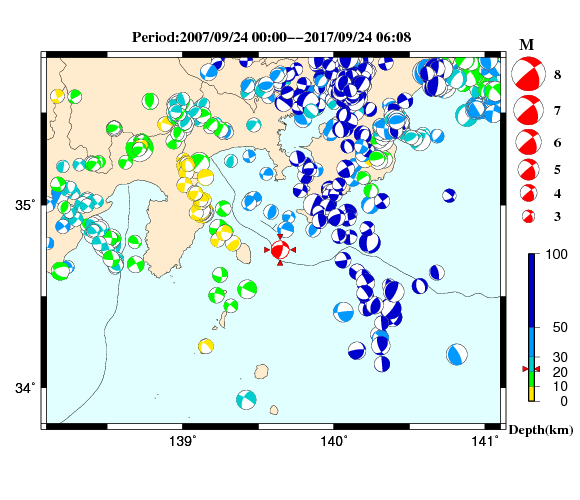 過去に起きた地震の初動発震機構解