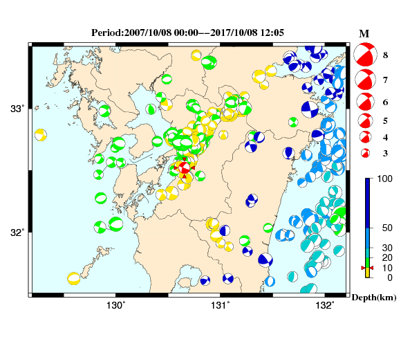 過去に起きた地震の初動発震機構解
