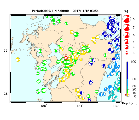 過去に起きた地震の初動発震機構解