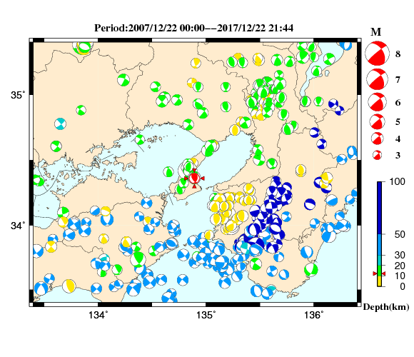 過去に起きた地震の初動発震機構解