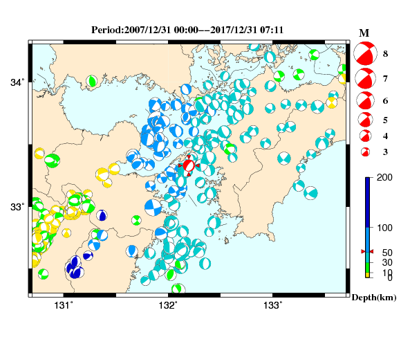 過去に起きた地震の初動発震機構解