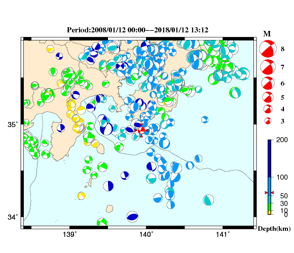 過去に起きた地震の初動発震機構解