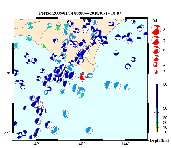 過去に起きた地震の初動発震機構解