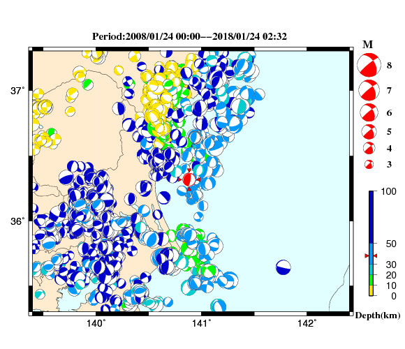 過去に起きた地震の初動発震機構解
