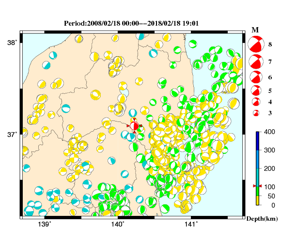過去に起きた地震の初動発震機構解