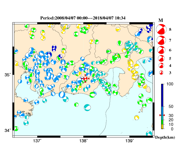 過去に起きた地震の初動発震機構解