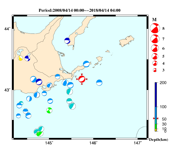 過去に起きた地震の初動発震機構解