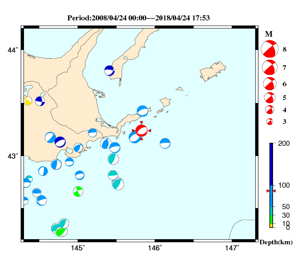 過去に起きた地震の初動発震機構解