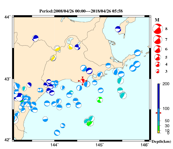 過去に起きた地震の初動発震機構解