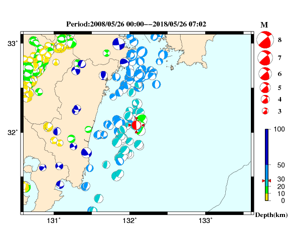 過去に起きた地震の初動発震機構解