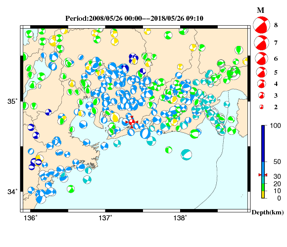 過去に起きた地震の初動発震機構解