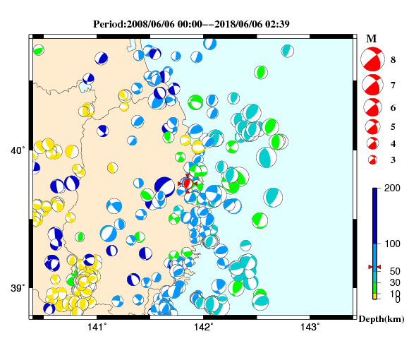 過去に起きた地震の初動発震機構解