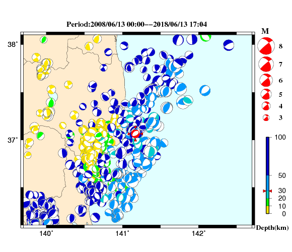過去に起きた地震の初動発震機構解