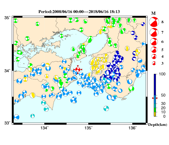 過去に起きた地震の初動発震機構解
