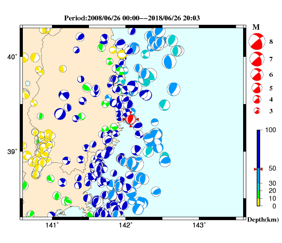 過去に起きた地震の初動発震機構解