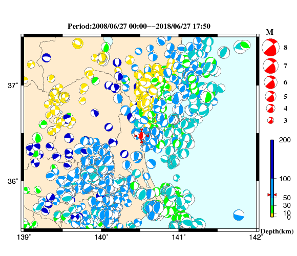 過去に起きた地震の初動発震機構解