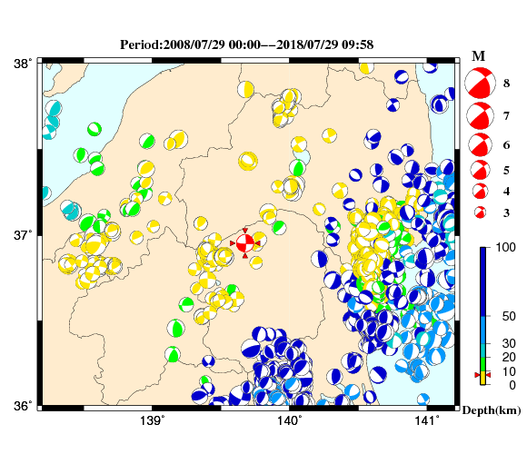過去に起きた地震の初動発震機構解