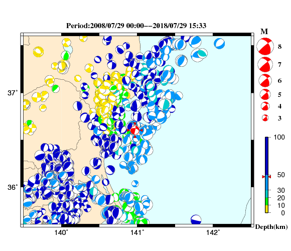 過去に起きた地震の初動発震機構解