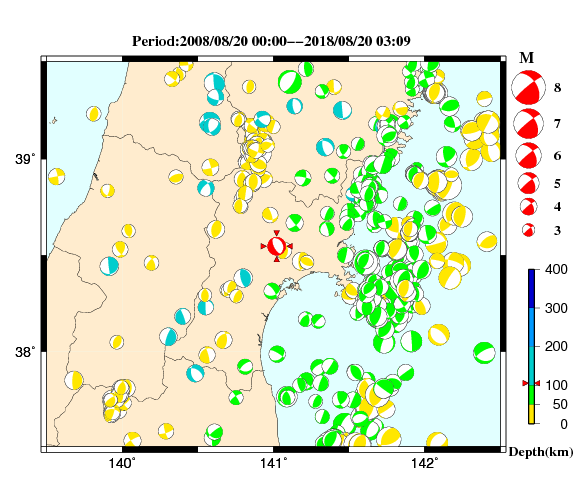 過去に起きた地震の初動発震機構解