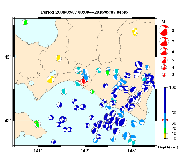 過去に起きた地震の初動発震機構解