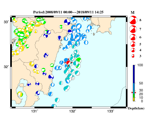 過去に起きた地震の初動発震機構解