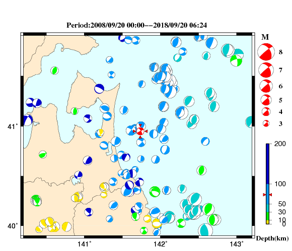 過去に起きた地震の初動発震機構解