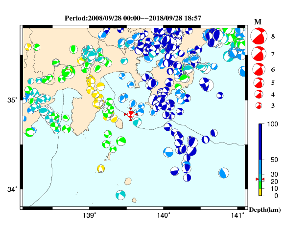過去に起きた地震の初動発震機構解