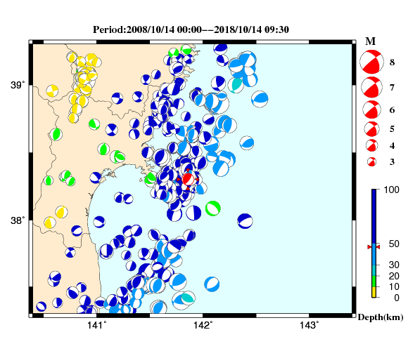 過去に起きた地震の初動発震機構解