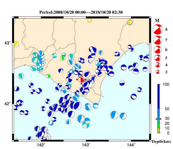 過去に起きた地震の初動発震機構解
