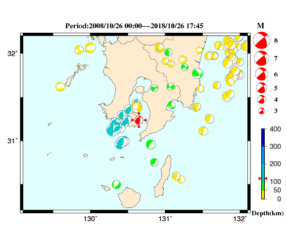 過去に起きた地震の初動発震機構解