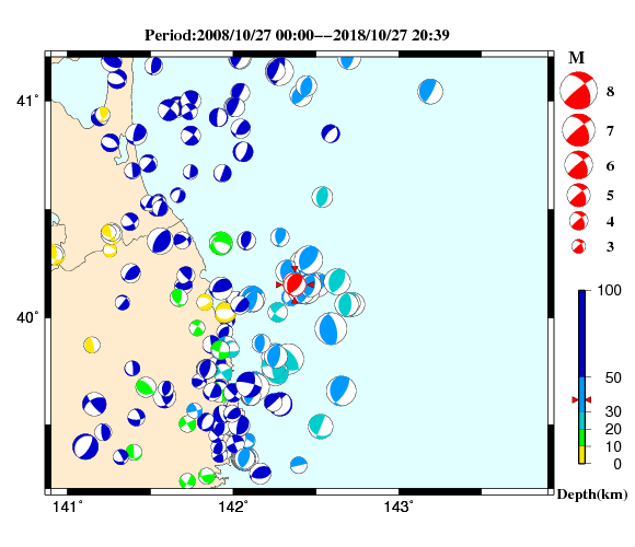過去に起きた地震の初動発震機構解