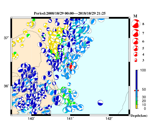 過去に起きた地震の初動発震機構解