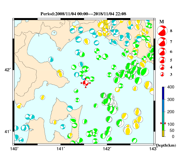 過去に起きた地震の初動発震機構解