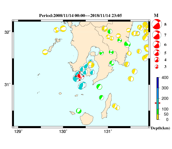 過去に起きた地震の初動発震機構解