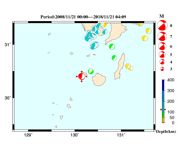 過去に起きた地震の初動発震機構解
