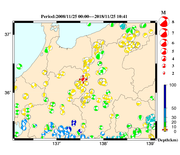 過去に起きた地震の初動発震機構解