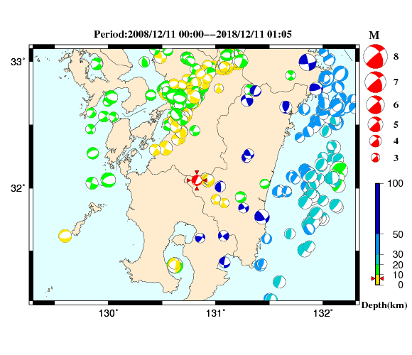 過去に起きた地震の初動発震機構解