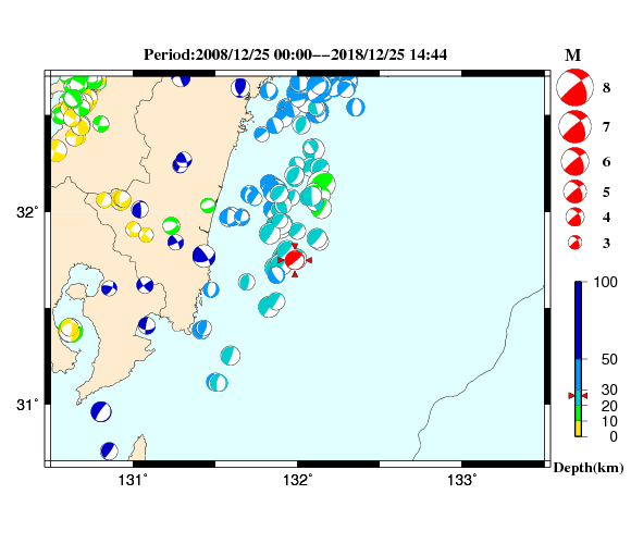 過去に起きた地震の初動発震機構解