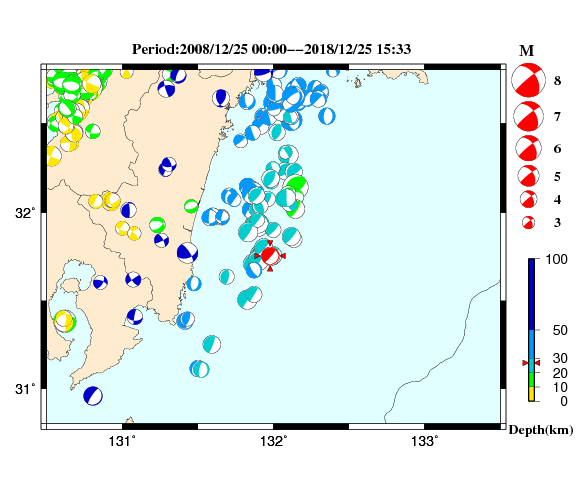 過去に起きた地震の初動発震機構解